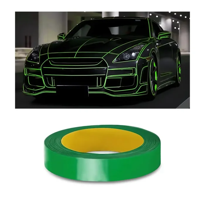0.4‘‘×197‘‘ Car Reflective Strips Stickers For Body Rim, Funny Diy Warning Safety Decoration Strip Decals, Self-Adhesive Night Visibility Reflective Tape For Most Cars, Motorcycles, Bikes (Green)