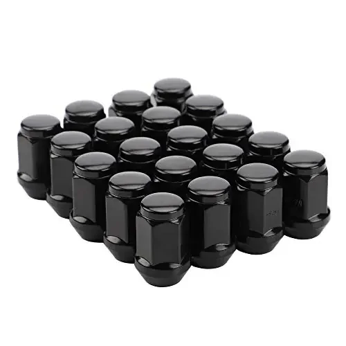 1/2-20 Closed End Bulge Acorn Black Lug Nuts 1.38 Inch Long -Cone Seat-19Mm Hex Compatible With Mustang Cherokee Ranger Explorer