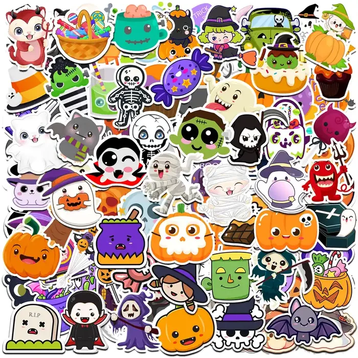100 Pcs Halloween Stickers – Halloween Party Favors – Non Repeating Vinyl Waterproof Halloween Stickers – Kids Halloween Games T