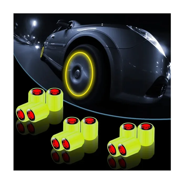 12Pcs Fluorescent Skull Tire Valve Stem Caps, Car Corrosion Resistant Wheel Valve Cover, Luminous Illuminated Skull Glow In The