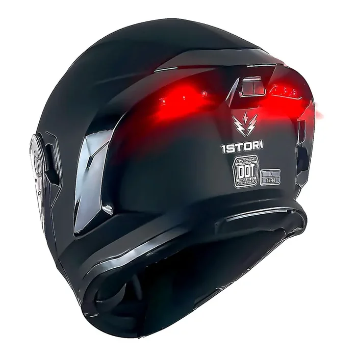 1Storm New Motorcycle Bike Modular Full Face Helmet Dual Visor Sun Shield With Rechargeable Led Tail Light Matt Black