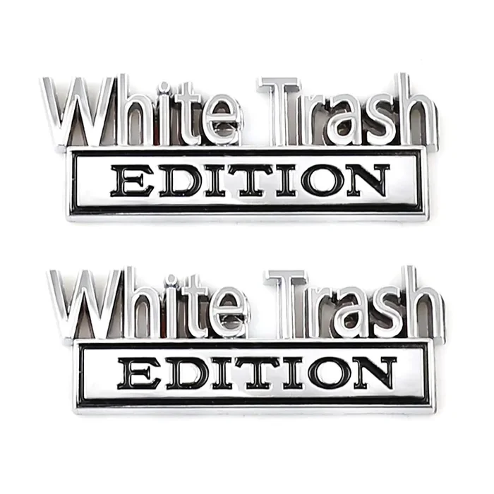 2 Pcs White Trash Edition Emblem Car Side Rear Front Hood Trunk Door Badge 3D Decal Sticker Fit For Car Truck Suv (White Trash,