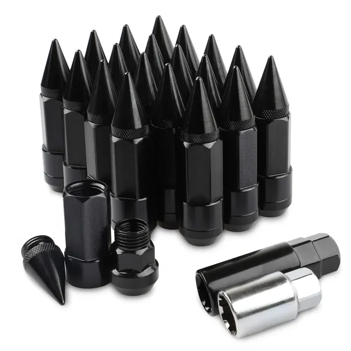 20Pcs Anti Theft Spikes Extended Tuner Wheel/Rims Lug Nut M12X1.5+Socket (Black)