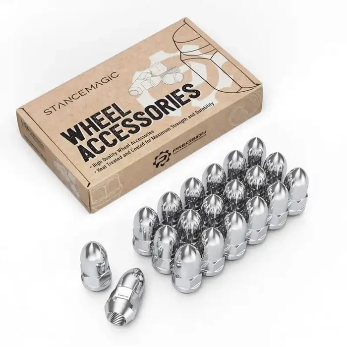 20Pcs Silver Chrome Bullet Style Lug Nuts – 7/16X20 Thread Size – 1.8 Inch Length – Cone Taper Acorn Seat – Compatible With Buic