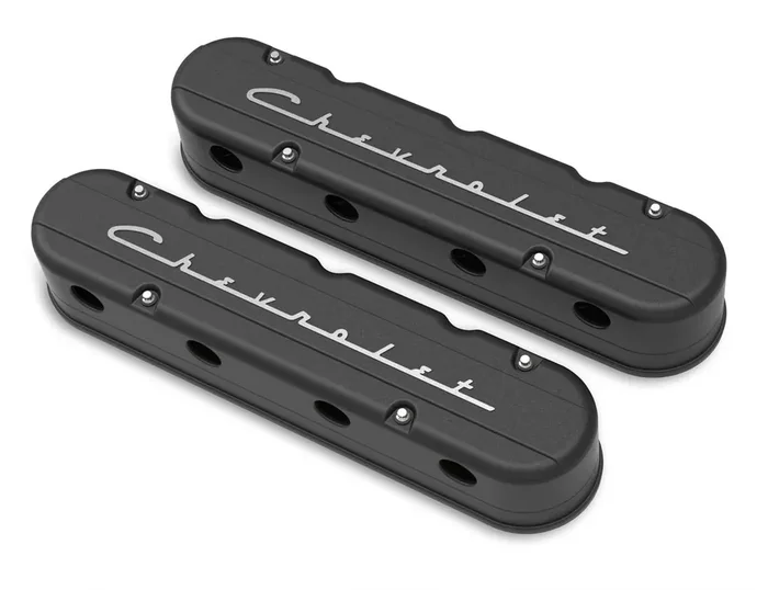 241-177 Holley 2-Piece ‘‘Chevrolet‘‘ Script Valve Cover – Gen Iii/Iv Ls – Satin Black Machined