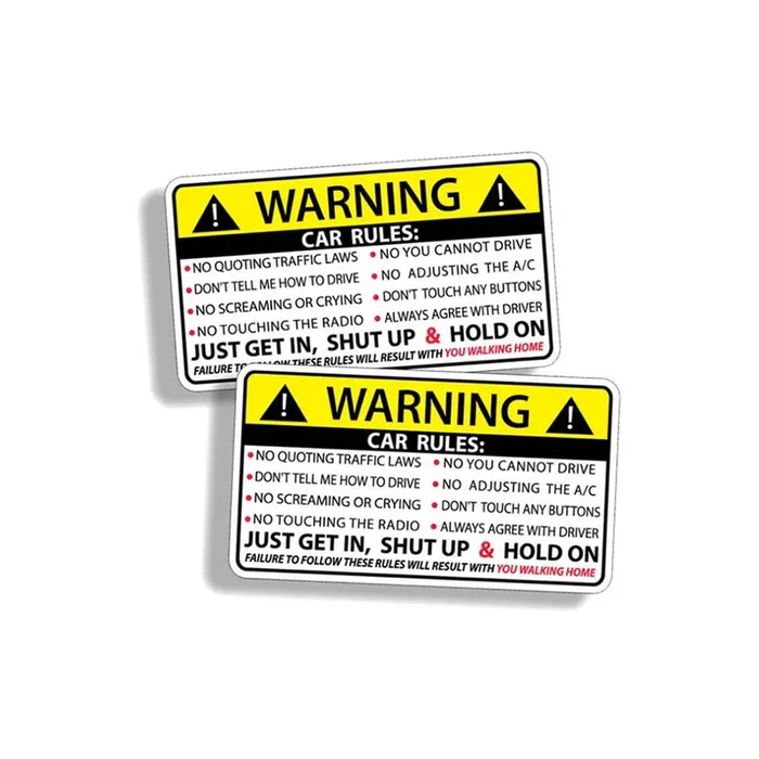 2Pcs Car Safety Warning Rules Stickers, Adhesive Vinyl Humor Decal For Car Truck Window Graphic Bumper, Funny Vehicle Decals Com