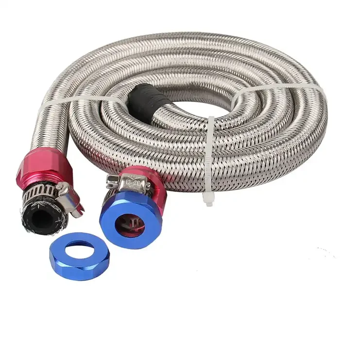 3 Ft 6An 3/8‘ Id Fuel Line Stainless Steel Braided Hose Kit, With 2 Pcs An6 Fitting Universal For Racing Fuel, Gas, Coolant