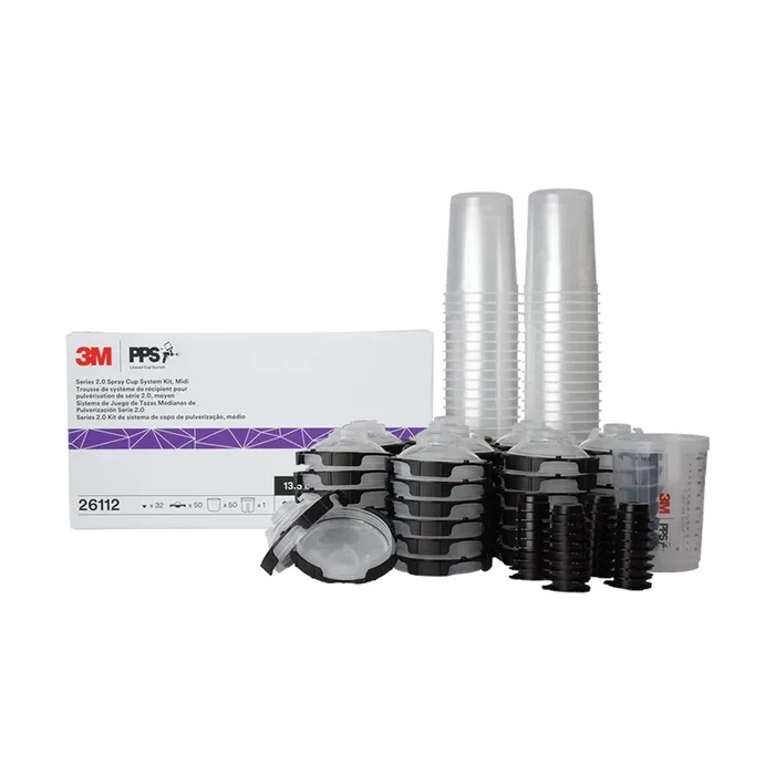 3M 26112 Pps 2.0 Spray Gun Cup, Lids And Liners Kit, 200-Micron Filter, Midi, 13.5 Ounces