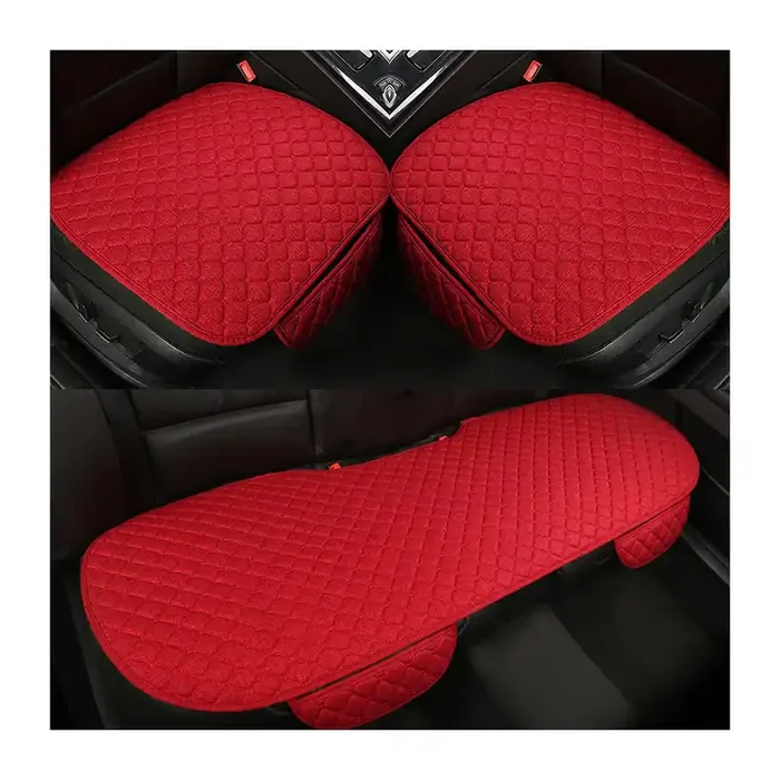 3Pcs Set Car Seat Cushion For Front And Back Seat, 3D Soft Linen Breathable Auto Seat Cover, Comfort Non-Slip Rubber Bottom, Car