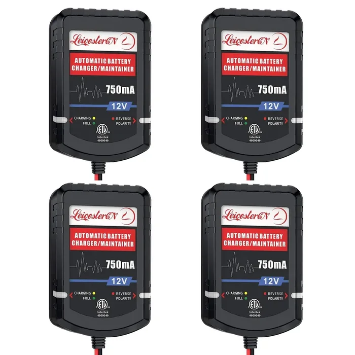 [4-Pack] Leicestercn Automatic Trickle Battery Charger Maintainer 12V 750Ma Smart Float Charger For Car Motorcycle Lawn Mower Tractor Boat Sla Atv Wet Agm Gel Cell Lead Acid Batteries