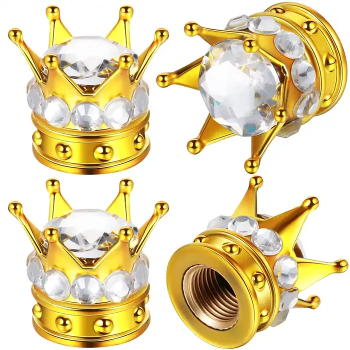 4 Pieces Crown Tire Valve Stem Caps Bling Handmade Crystal Rhinestone Universal Chrome Crown Vehicle Car Tire Caps Covers, Attra