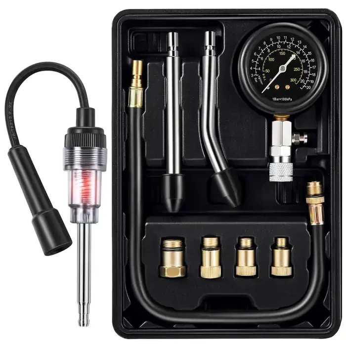 9 Pieces Automotive Compression Tester Kit And Spark Plug Tester, Universal Car And Motorcycle Engine Testing Tools For Cylinder