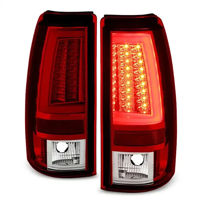 Acanii – For 2003-2006 Chevy Silverado 1500 2500Hd 3500 Red Clear Led Tube Tail Lights Brake Lamps Driver & Passenger