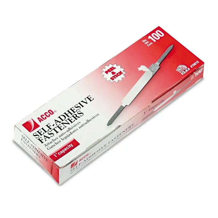Acco Self-Adhesive Fasteners, 1‘‘ Capacity, Economy, 100 Fasteners/Box (70010),Silver