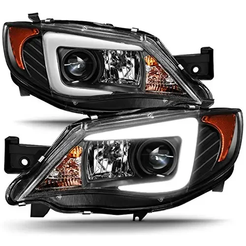 Akkon – For 08-14 Subaru Impreza Wrx Sti [Halogen Type] Led Drl Tube Black Bazel Projector Headlights