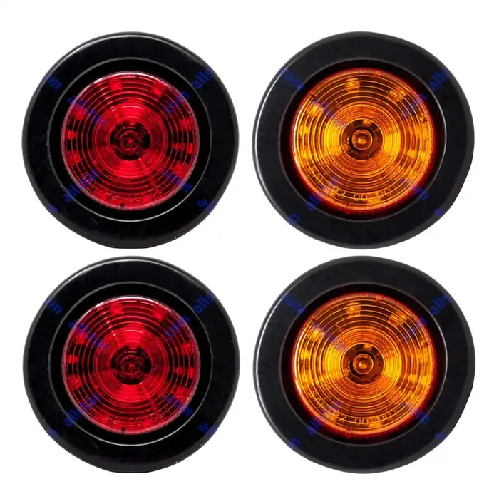 All Star Truck Parts] 2X Amber + 2X Red 2.5‘‘ 12 Led Round Side Marker Clearance Lights Grommet Flush Mount, Sealed Truck Traile