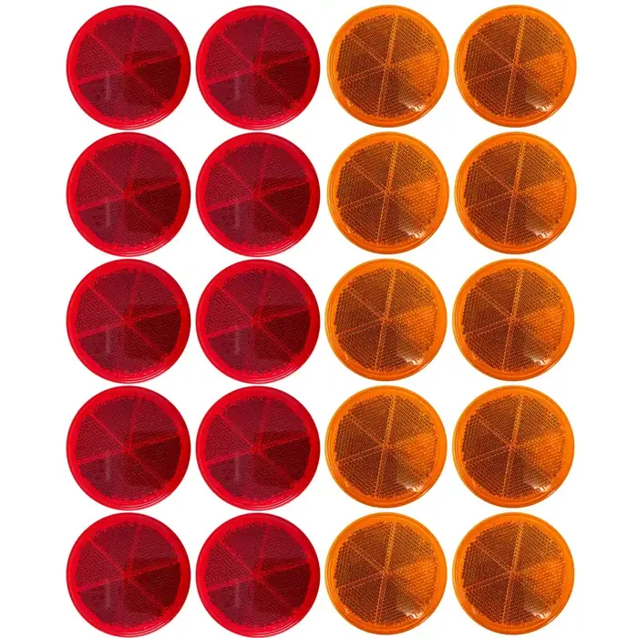 [All Star Truck Parts] Class A 3‘ Round Reflector Strong Stick-On – Red/Amber For Trailers, Trucks, Automobiles, Mail Boxes, Boats, Suv‘S, Rv‘S, Industrial Applications (10X Red + 10X Amber)