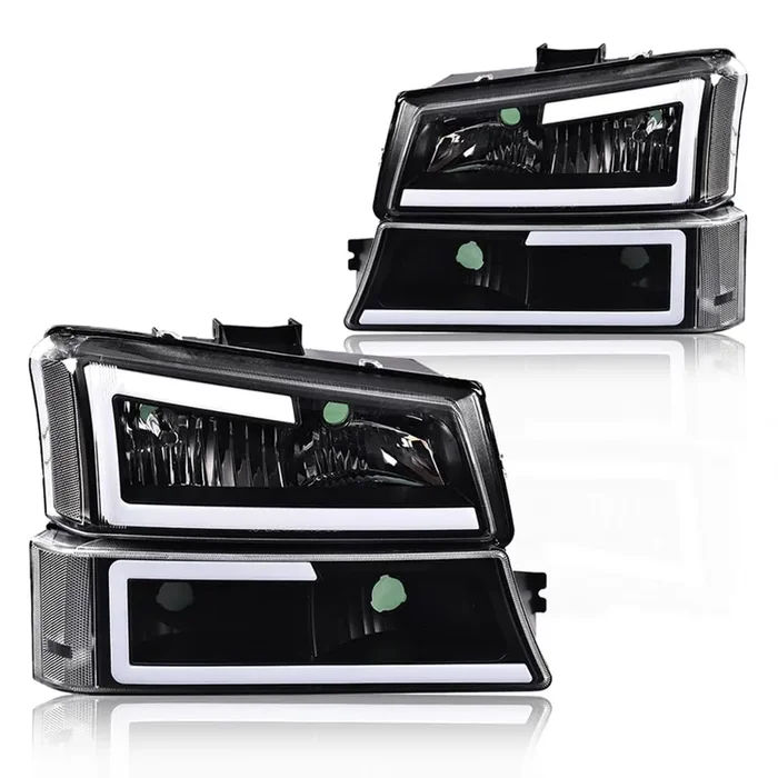 Allgood Led Drl Headlights Compatible With 2003-2006 Chevy Silverado Avalanche 1500 2500 3500 Hd, Fit Models Without Factory Cladding, Smoky Lens Chrome Housing Amber Reflector