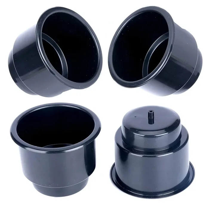 Amarine-Made (Set Of 4) Black Recessed Drop In Plastic Cup Drink Can Holder With Drain For Boat Car Marine Rv – Black