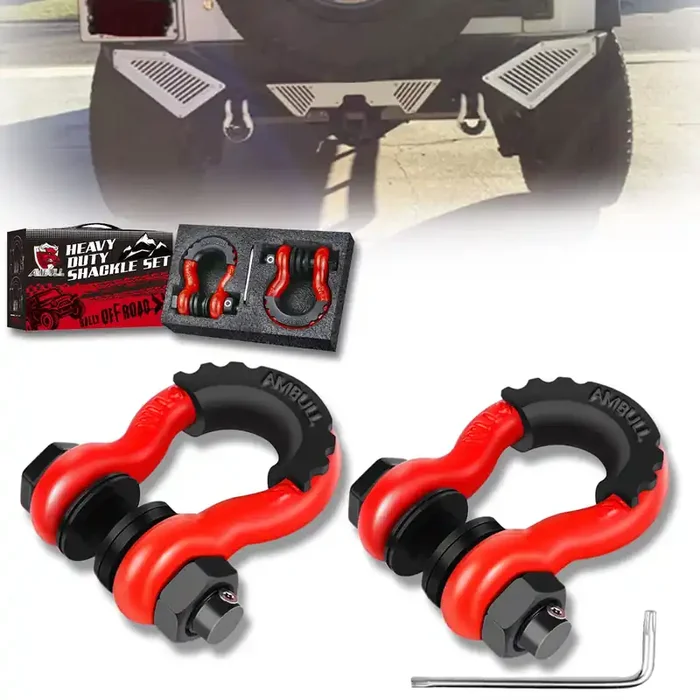 Ambull Shackles 3/4‘‘ D Ring Shackle (2 Pack) 45,000Lb Break Strength With 7/8‘‘ Pin, Anti Theft Security Screws, Isolator & Was