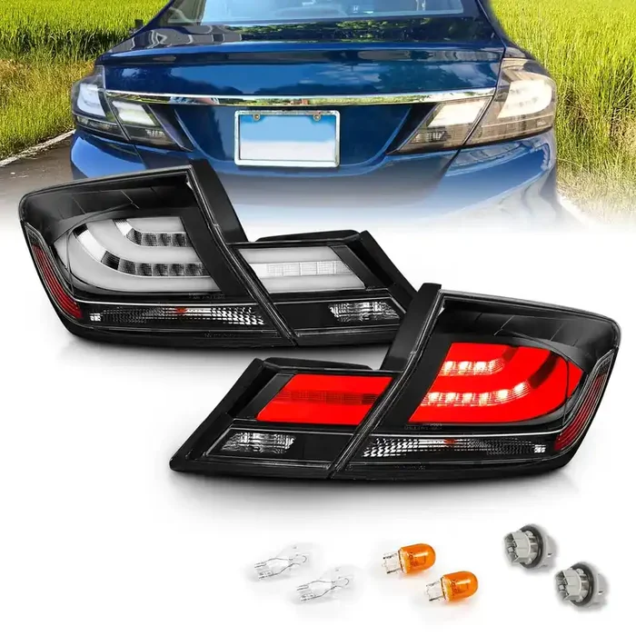 Amerilite Black Led Bar Replacement Brake Tail Lights Set For 13-15 Honda Civic 4 Door – Passenger And Driver Side