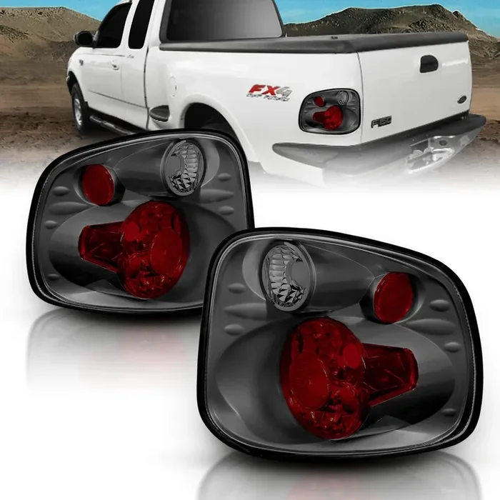 Amerilite For 2001-2003 Ford F-150 Flareside Euro Gun Metal Replacement Tail Lights Brake Lamp Pair – Passenger And Driver Side