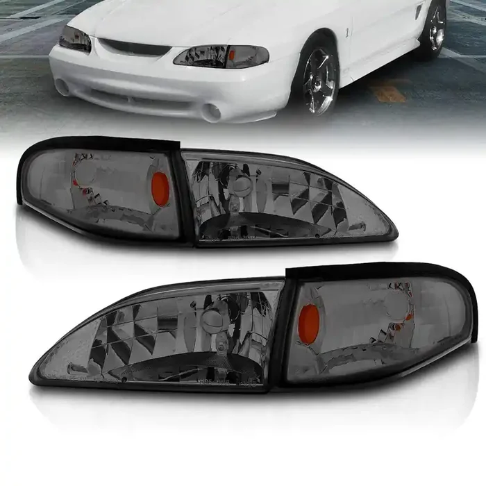 Amerilite Smoke Replacement Headlights Corner Turn Signal Set For 94-98 Ford Mustang – Passenger And Driver Side