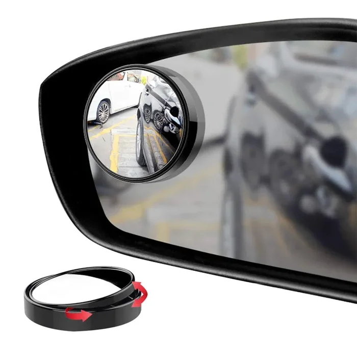 Ampper 2‘ Round Blind Spot Mirror, 360 Degree Adjustabe Hd Glass And Abs Housing Convex Round Stick-On Mirror For Car (Black, Pack Of 2)