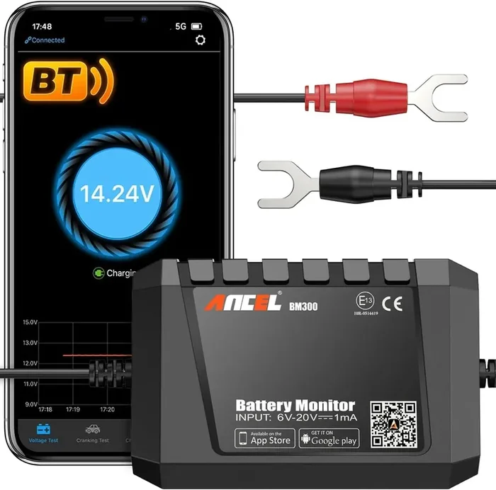 Ancel Bm300 12V Battery Monitor – Bluetooth 4.0 Automotive Voltmeter With Charging, Cranking System Test & Alarm – Compatible Fo