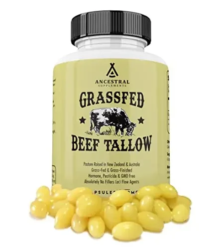 Ancestral Supplements Grass Fed Beef Tallow Capsules, 3000Mg, Nourishing Kidney Fat Supplement Supports Bones, Teeth, Gums And S