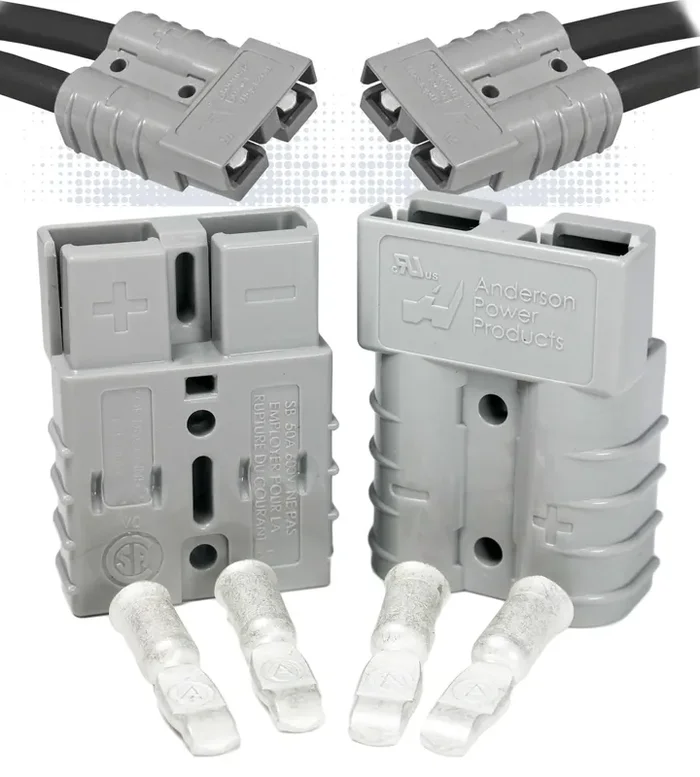 Anderson Sb50 Connector Kit, 50 Amps, 36V Gray Housing, W/ 8 Awg, 6319 (Pair)