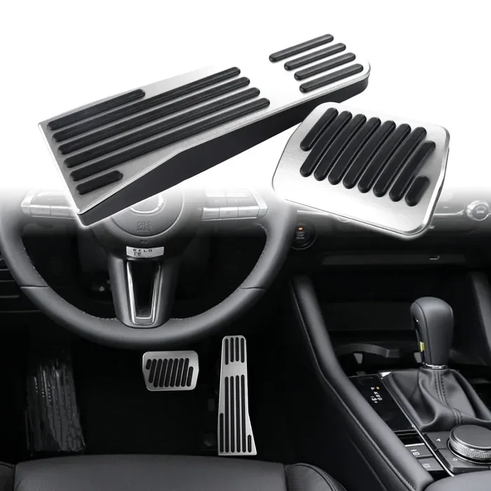 Anfokas Compatible With Mazda 3 Cx-30 Mx-30 Cx-50 Cx-90 Accessories Sporty Anti-Slip Car Interior Foot Pedal Covers Rest Brake Gas Accelerator Pedal Pads -Silver