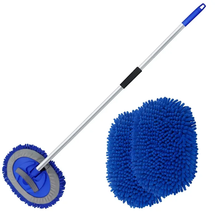 Anngrowy 62‘‘ Microfiber Car Wash Brush With Long Handle Car Washing Mop Kit Mitt Sponge Car Cleaning Supplies Kit Duster Rv Was