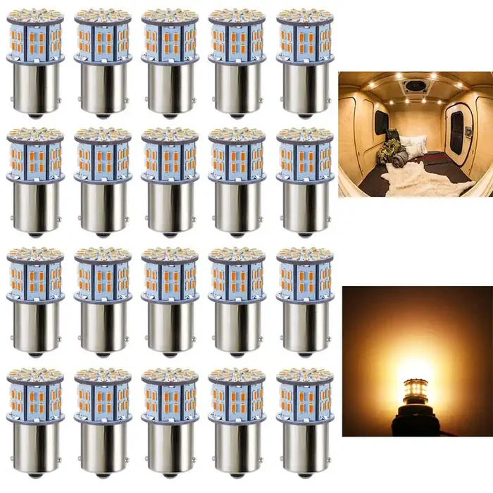 Antline 1156 1141 1003 7506 Ba15S Led Bulbs Warm White/Yellow 20-Packs, Super Bright 3014 50-Smd Led Replacement For 12 Volt Rv