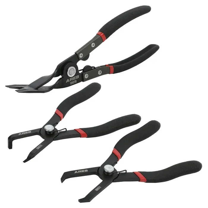 Ares 10074 – 3-Piece Push Pin And Trim Clip Removal Pliers Set – 30 Degree, 80 Degree, And Lift Action Pliers – Removes Push Pin