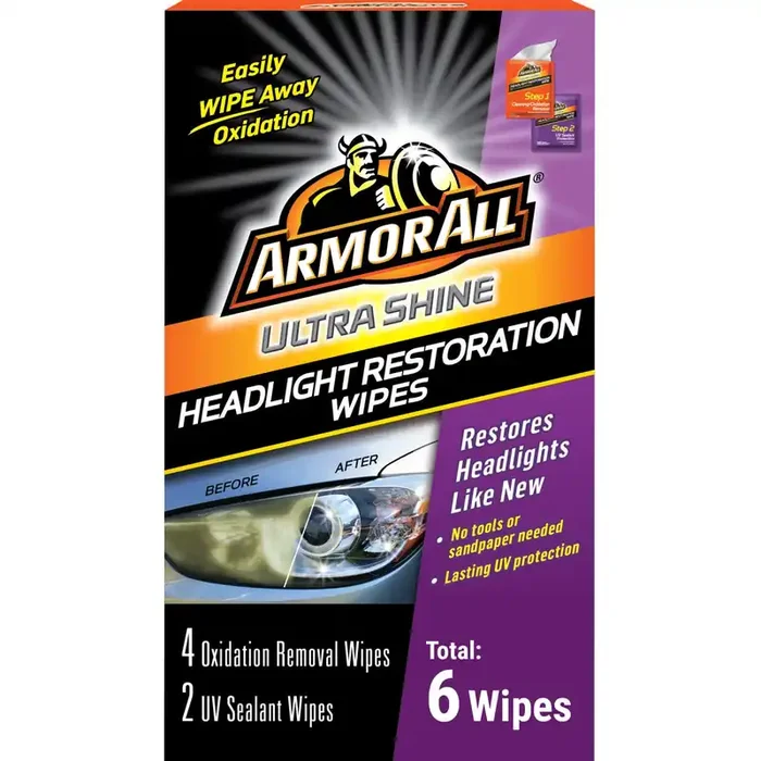 Armor All Car Headlights Cleaner Wipes , Cleaning Wipes For Headlights For Cars, Trucks, Mortocycles, 6 Wipes