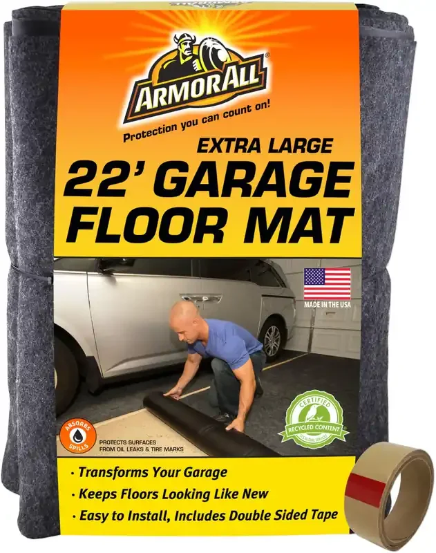 Armor All Original Xl Garage Floor Mat, (22‘ X 8‘10‘‘), (Includes Double Sided Tape), Protects Surfaces, Transforms Garage – Abs