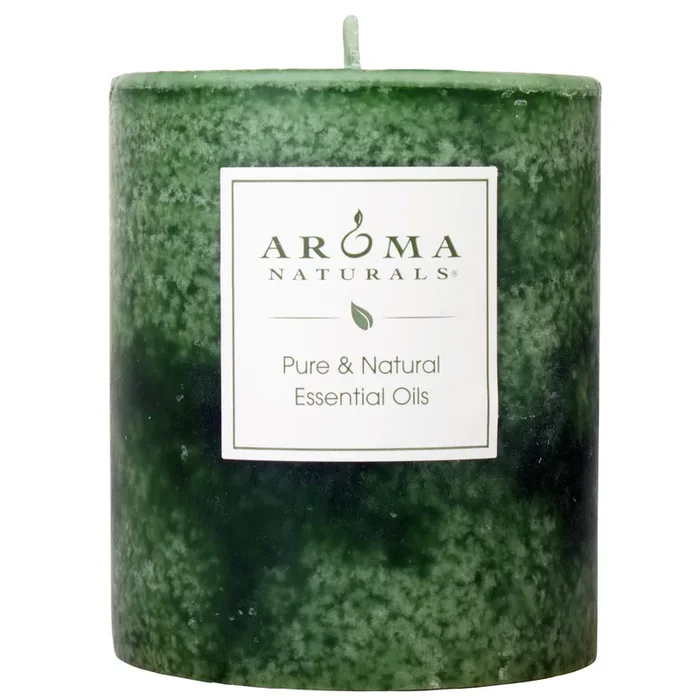 Aroma Naturals Holiday Juniper, Spruce And Basil Essential Oil Pillar Candle, Fresh Forest, 3 Inch X 35 Inch
