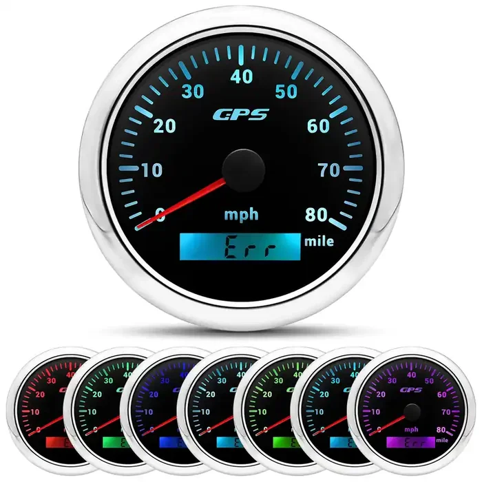 Artilaura Gps Speedometer Boat 85Mm 3-3/8‘‘ Digital Odometer 80Mph Speed Gauge 7 Color For Auto Car Marine Truck Waterproof 9-32