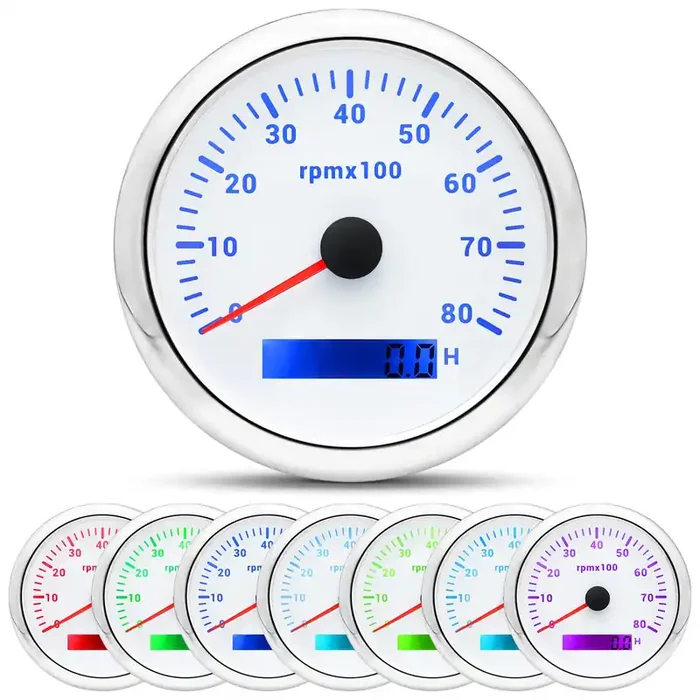 Artilaura Tachometer Boat Tacometro 85Mm 3-3/8‘‘ 7 Color Led 8000 Rpm Gauge For Car Auto Marine Truck 9-32V (White)