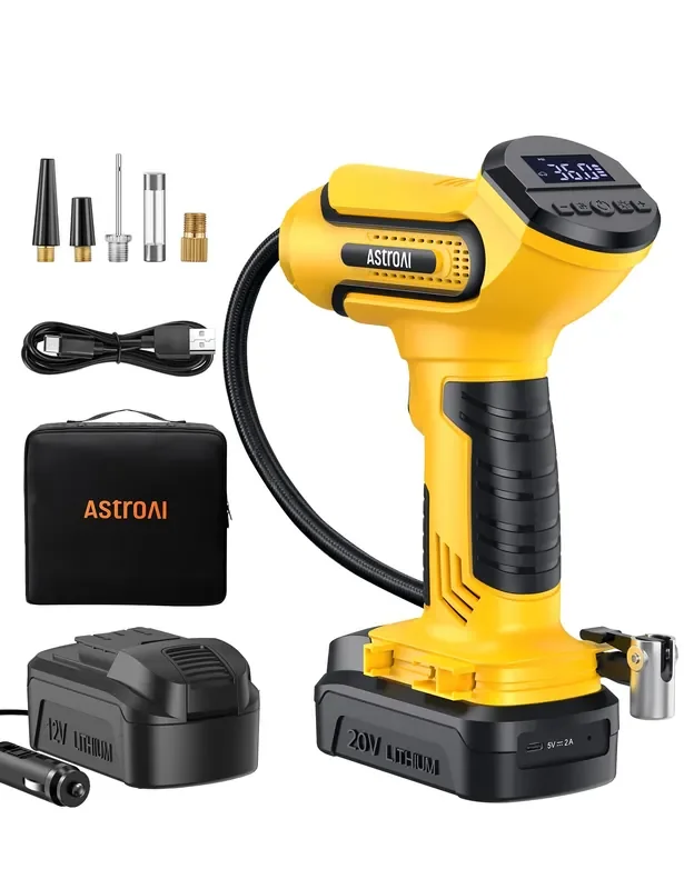 Astroai Tire Inflator Air Compressor Cordless Car Tire Pump With 20V Rechargeable Li-Ion Battery 150 Psi Portable Handheld Air P