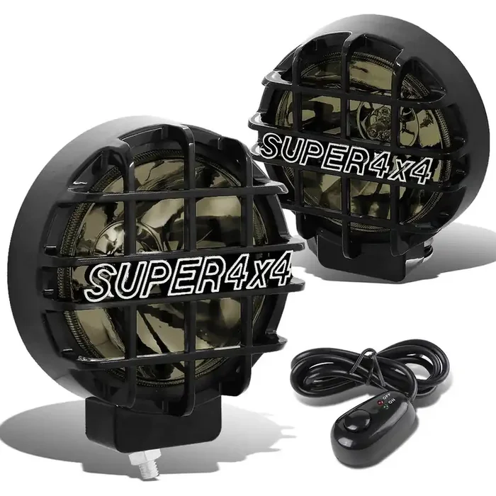 Auto Dynasty 6‘‘ Round Fog Lights+Offroad Super 4X4 Guard+Switch Compatible With Grille/Brush/Bull Bar (Smoke Lens Black Housing