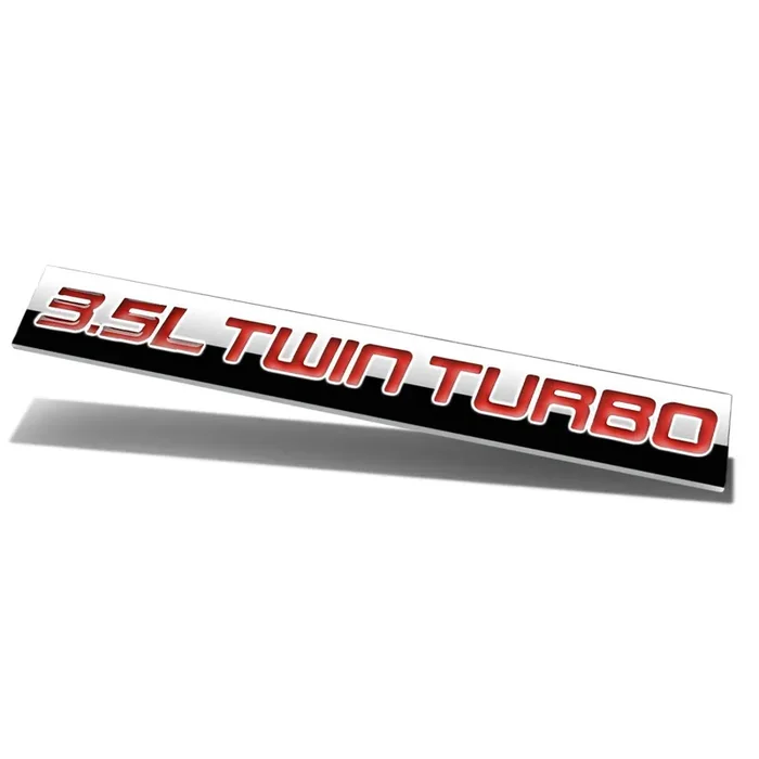 Auto Dynasty Chrome Finish Metal Emblem 3.5L Twin Turbo Badge, (Red Letter)