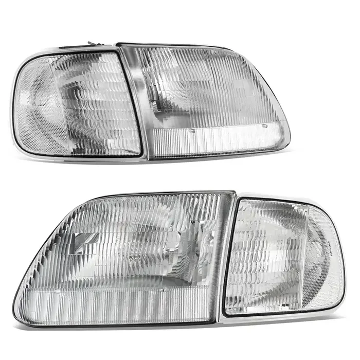 Autosaver88 Headlight Assembly Compatible With 97-03 Ford F-150/97-02 Ford Expedition Pickup Headlamp Replacement Chrome Housing Clear Lens
