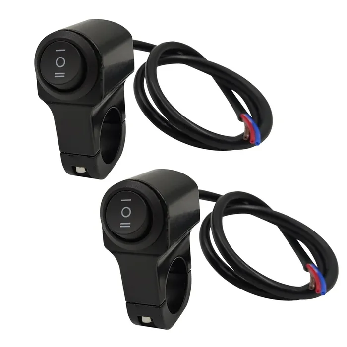 Autqva Handlebar Switch 7/8‘ For Motorcycle, On-Off-On Light Switch With Black Push Button And Solid Aluminium Alloy Base, 12V Atv Control Switch For Dirt Bikes, Pack Of 2Pcs