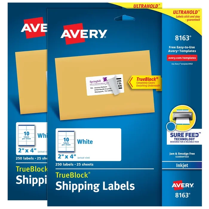 Avery Shipping Labels With Trueblock, 2‘‘ X 4‘‘ Blank Labels, Inkjet Printable Labels, Pack Of 250, 2 Packs, 500 Labels Total (8