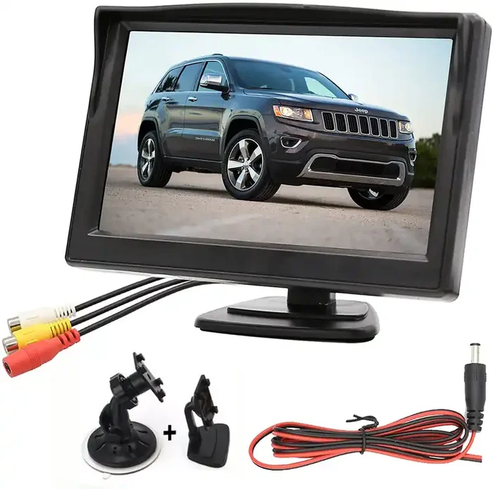 B-Qtech 5 Inch Hd Backup Camera Monitor Only Rear View Reverse Display Screen With Two Brackets, V1/V2 Two Video Input, 12V/24V