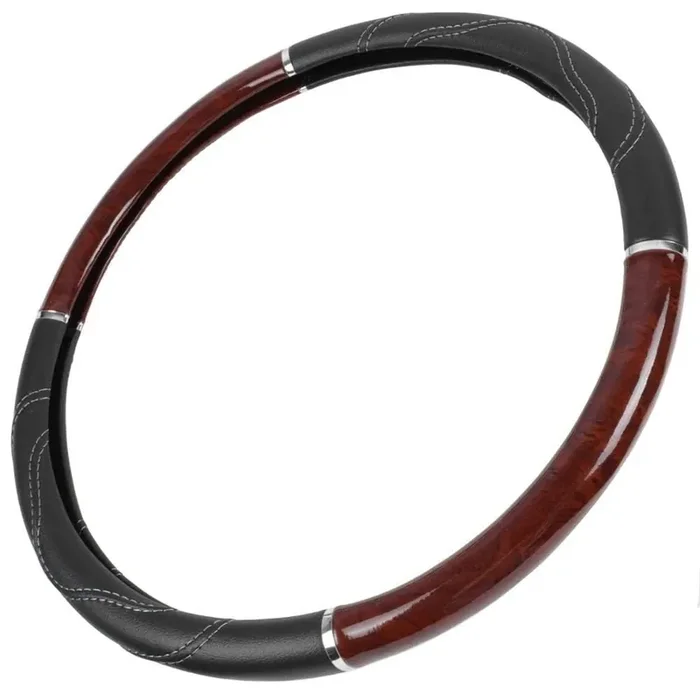 Bdk Black/Dark Wood Grain Soft Leather Grip Big Rig Steering Wheel Cover For Trucks 18‘‘ Inch Large (Cherry Wood)