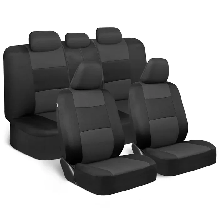 Bdk Polypro Car Seat Covers Full Set In Charcoal On Black – Front And Rear Split Bench For Cars, Easy To Install Cover Set, Accessories Auto Trucks Van Suv