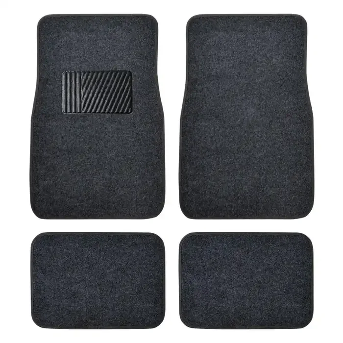 Bdk Premium 4Pc Set Of Carpet Car Floor Mats With Vinyl Safety Heel Pad For Car, Truck, Suv, Coupe Sedan, Dark Gray (Mt-100-Dg)